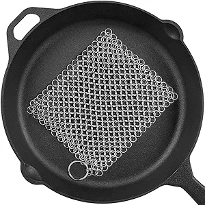 Cast Iron Cleaner 8"x6" 316L Stainless Steel Chainmail Scrubber for Griddle Skillet Dutch Oven Wok Stainless Steel Pot Cast Iron Pan