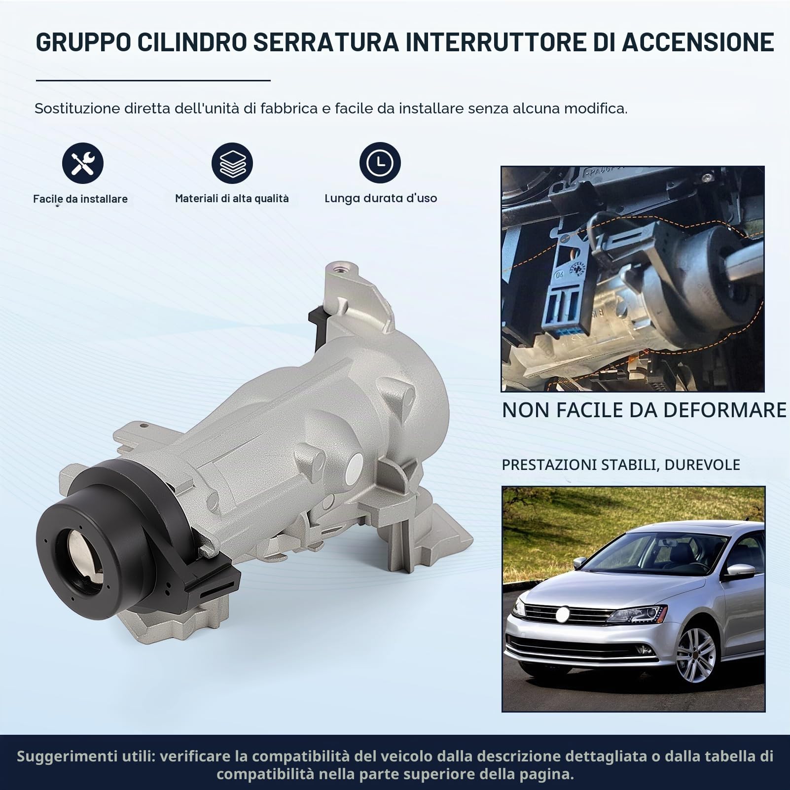 1K0905851B Interruttore di Accensione Bloccasterzo con 2 Telecomando 2 Chiavi per A1 A3 Q3 Golf 5 6 7 Seat Altea Leon Octavia Beetle Caddy 3 Jetta Touran Tiguan Serratura Accensione 1K0905841