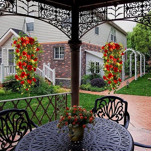 Miniatura 6 de RECUTMS Flores Colgantes Artificiales Rosas Colgantes 2 Piezas 3.3 Pies para Exteriores con 30 Luces LED de Cadena de Hadas para Pared Interior
