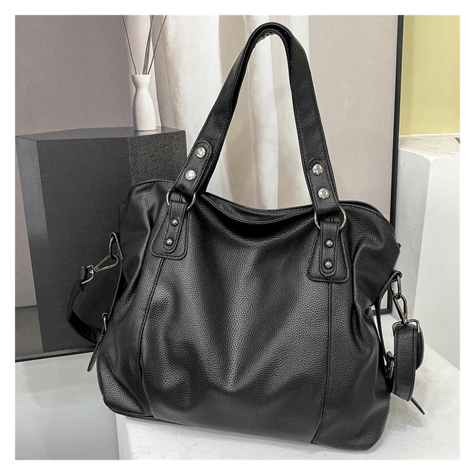 Borsa Tote da Pendolare Borsa a tracolla capiente in pelle da donna, grande, borsa pendolare, a mano, classica, nera per Ufficio