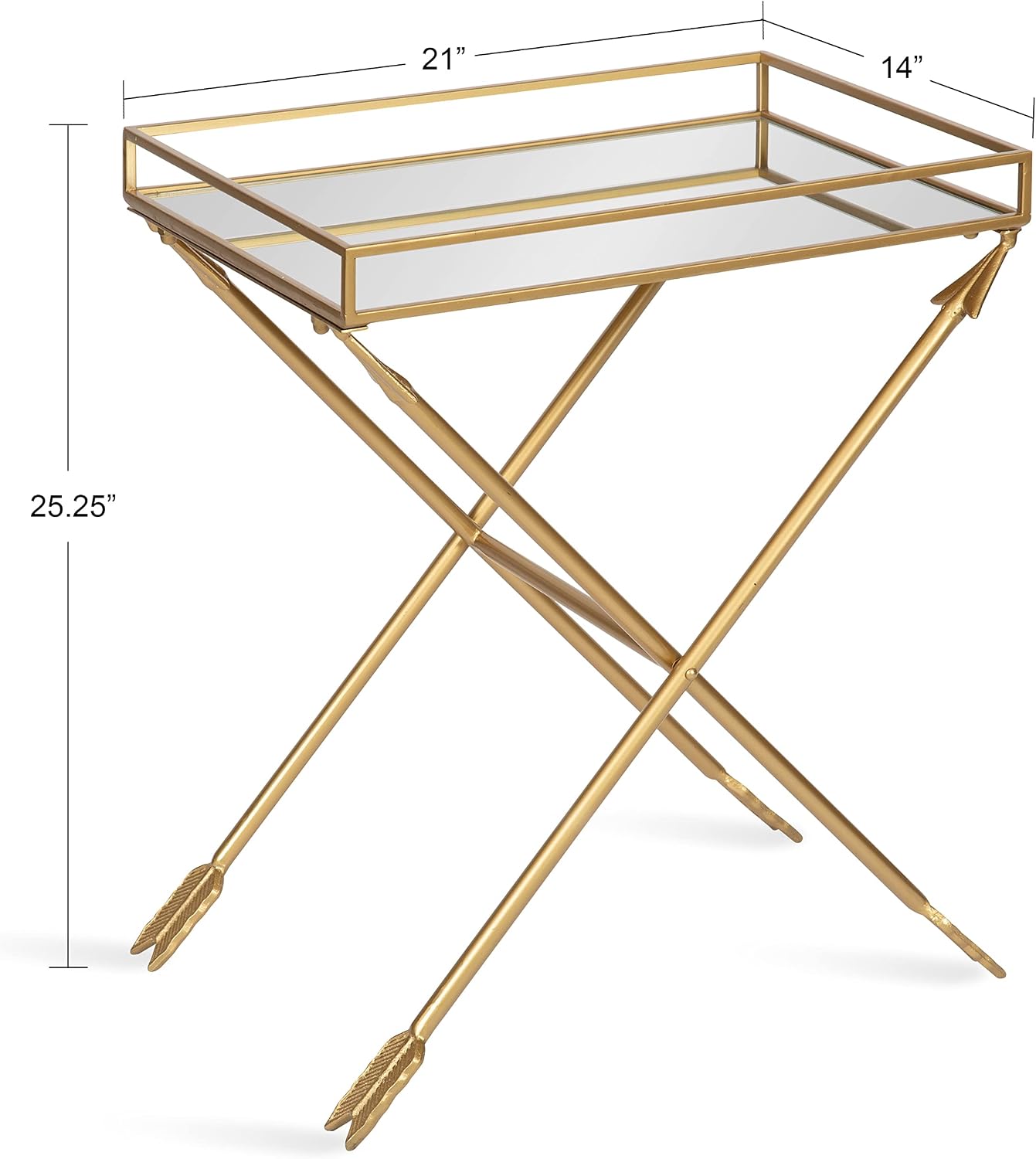 Kate and Laurel Madeira Modern Arrow Metal Table; 21 x 14 x 26; Gold; Decorative Glam Table for Storage and Display