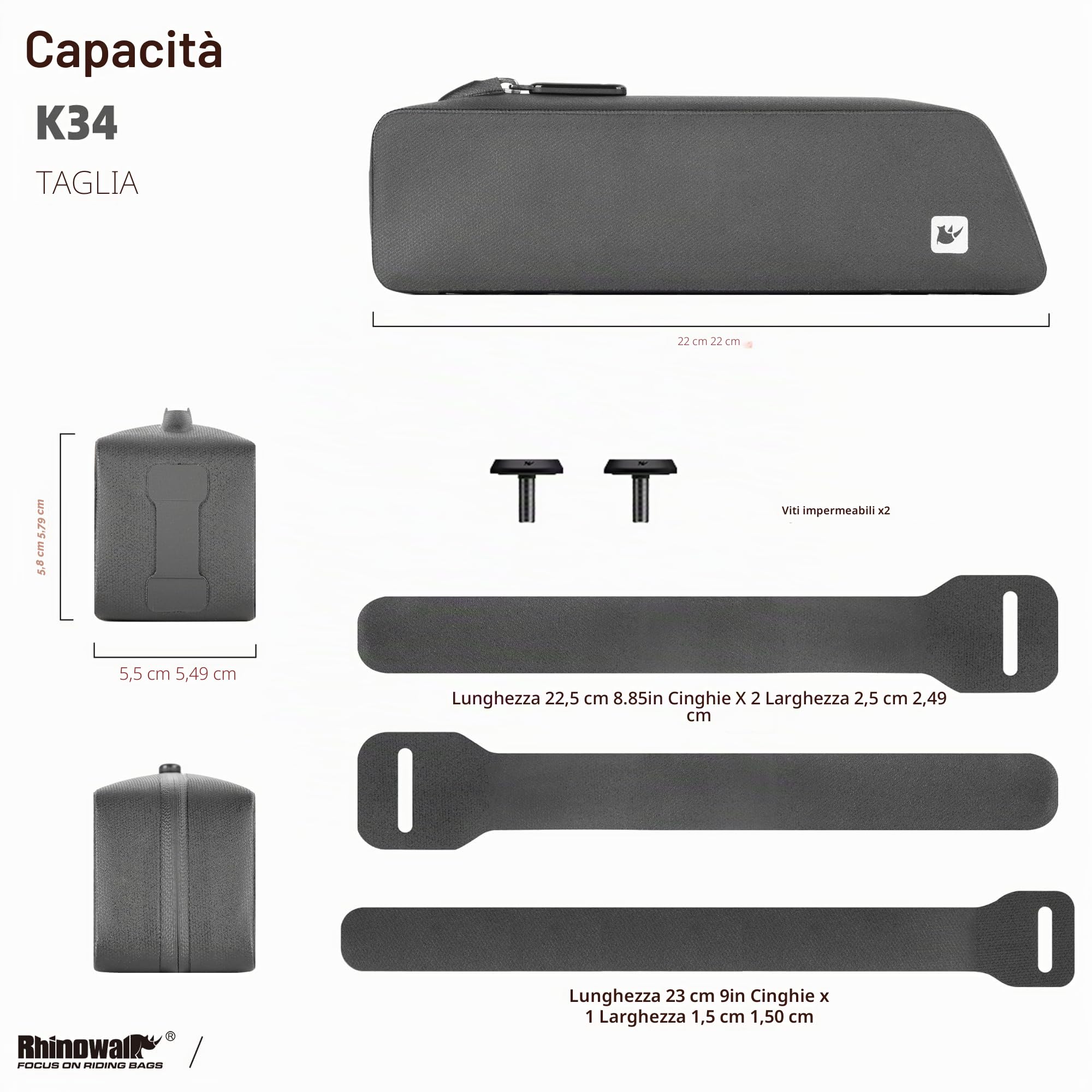 Rhinowalk Borsa del telaio della bicicletta con cerniera, impermeabile e stabile, borsa da bicicletta professionale, accessori da ciclismo per mountain bike e bici da strada, nero