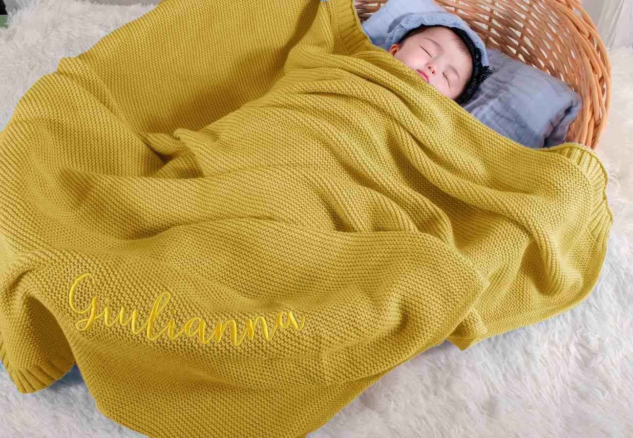 Tivhelrf Custom Baby Knit Blankets with Hand-Embroidered Name, Personalized Gift for Infants, Toddlers, and Kids