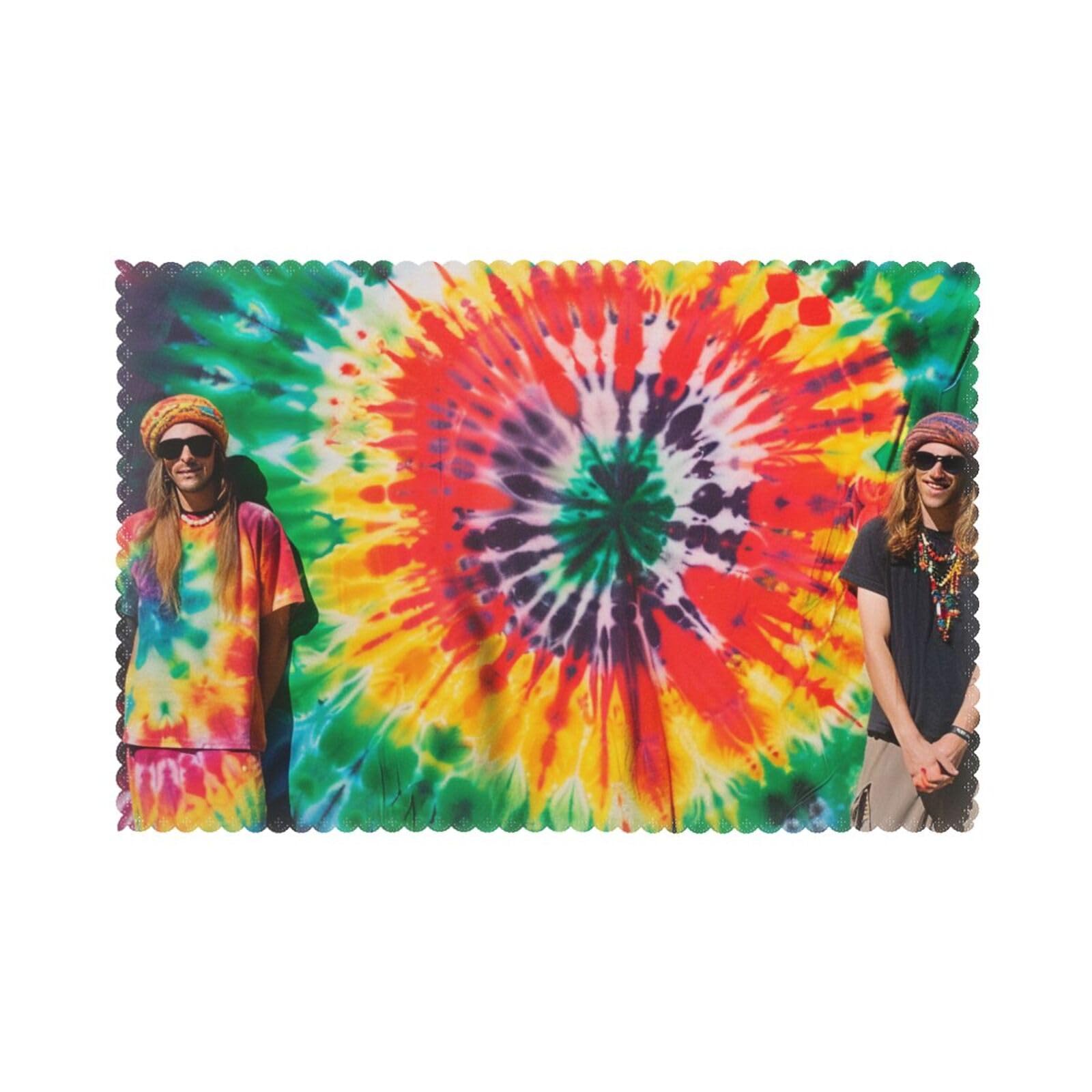 Tie Dye Hippies Printed Placemat Heat Resistant Place Mats Set of 6 PCS Washable Kitchen Table Mats, 12x18 Inch