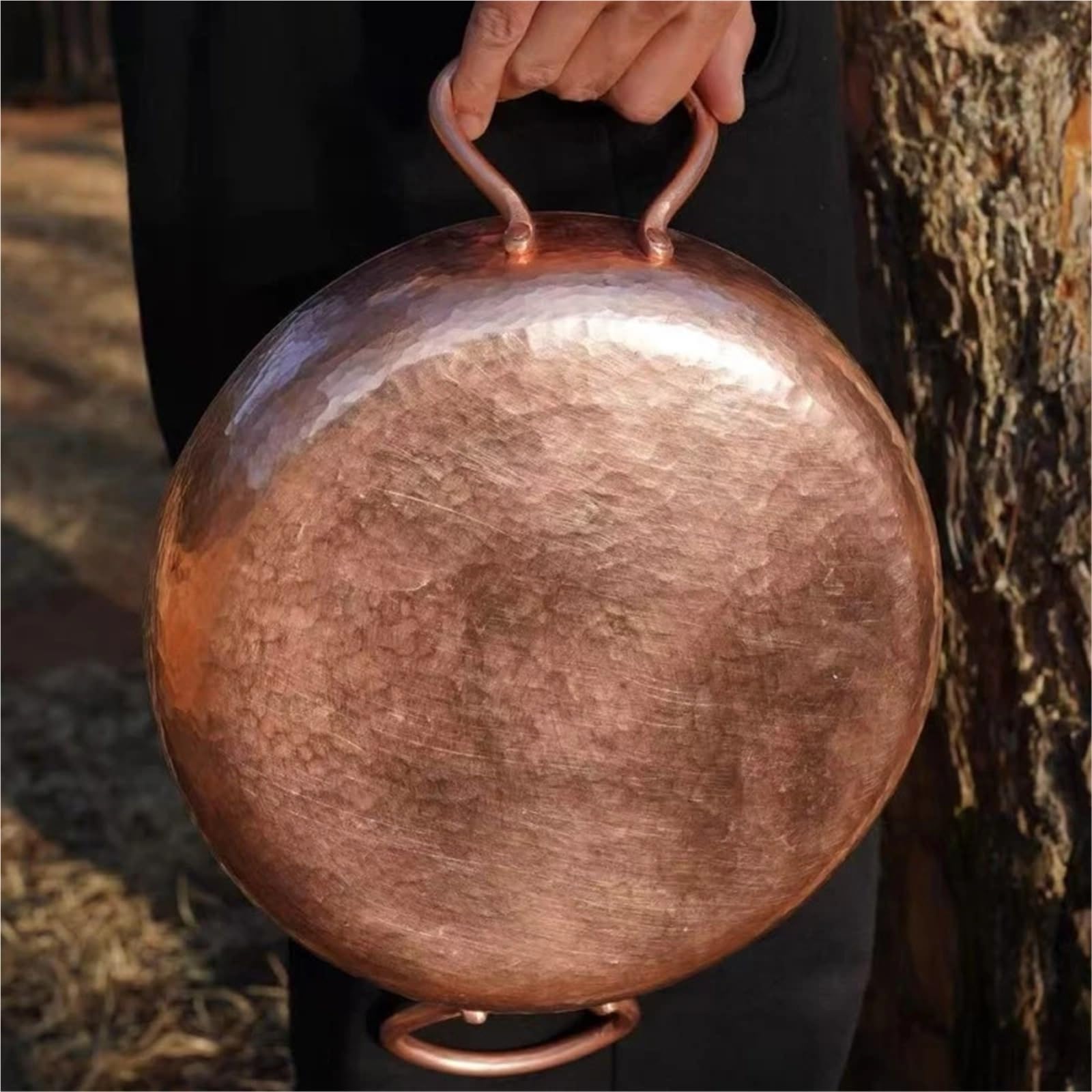 Hammered Kupfertopf Handgefertigter Vintage-Kupfertopf, Camping-Bratpfanne, Kochutensilien for Kochen und Schmoren von Nudeln, Hammerstruktur, 25 cm