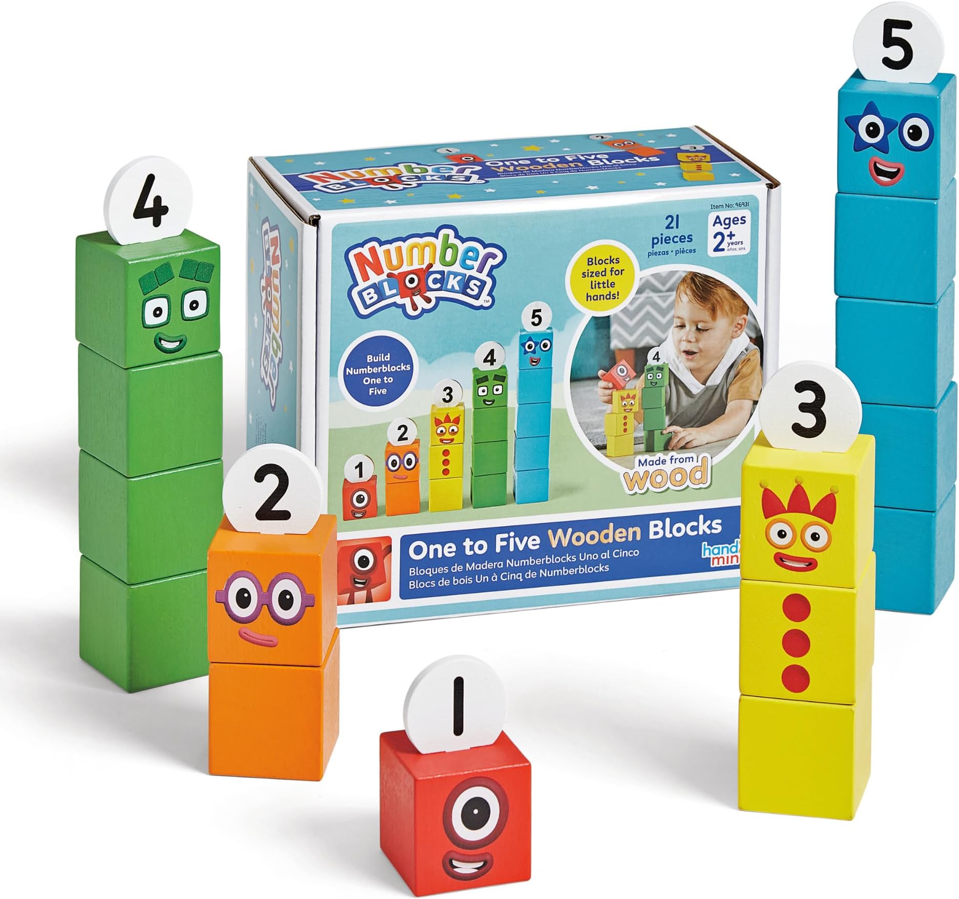 Learning Resources Numberblocks One to Five Wooden Blocks, Wood Stacking Toy, Colour Sorting Counting Cubes, Numbers for Toddlers, Preschool Maths Toys, Toddler Learning Activities, Kids Birthday Gift