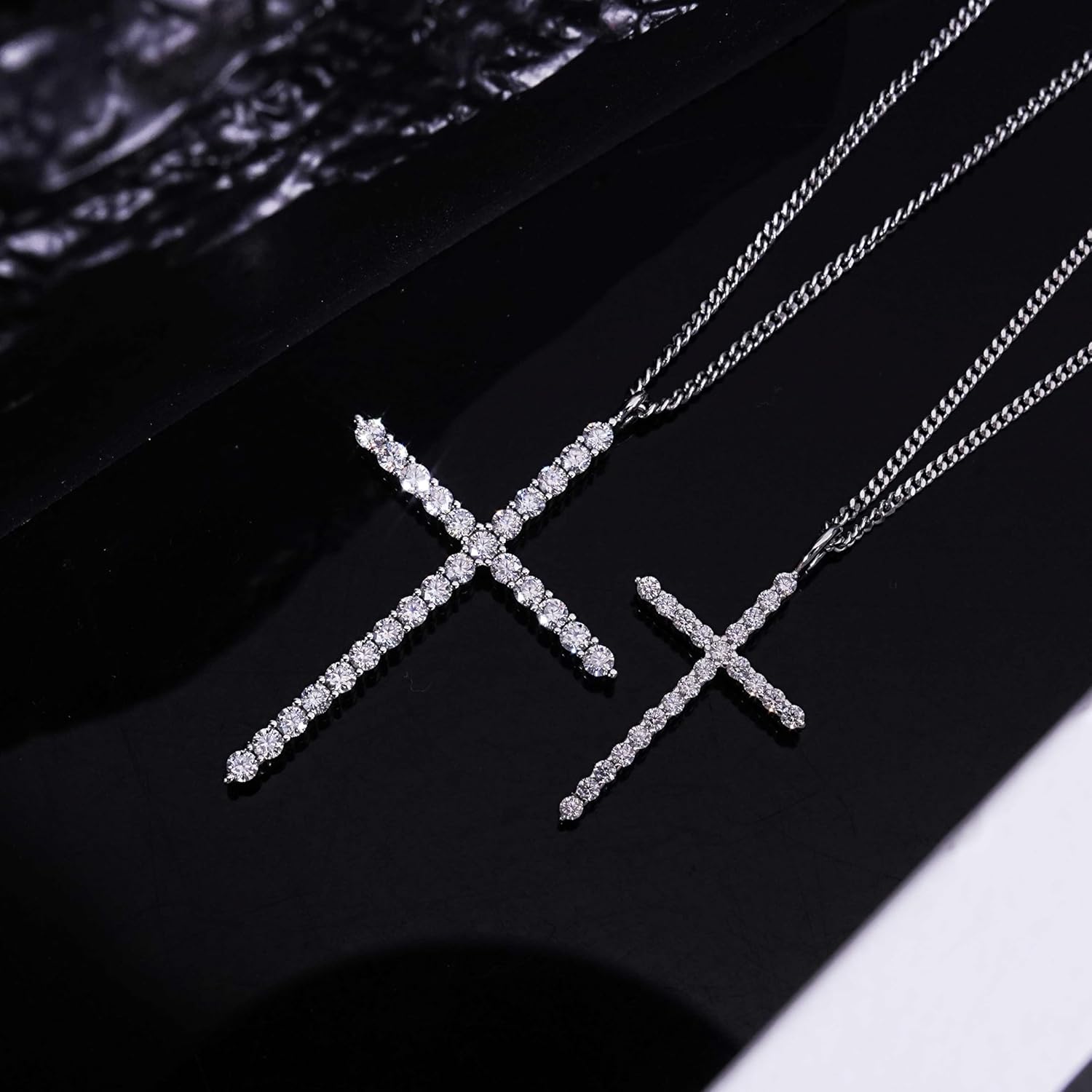 Moissanite Cross Necklace for Women, 925 Sterling Silver Diamond Crucifix Pendant, 14K White Gold Plated Iced Out Jesus Christian Jewelry, Birthday Wedding Christmas Gift (17+2.5” Adjustable Chain, with Box) - Image 5