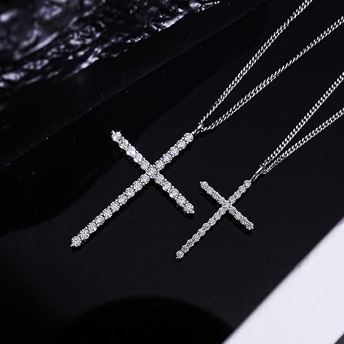 Miniatura 5 de Collar de cruz de moissanita para mujer, dije de crucifijo de diamante de plata de ley 925, chapado en oro blanco de 14 quilates, joyería cristiana