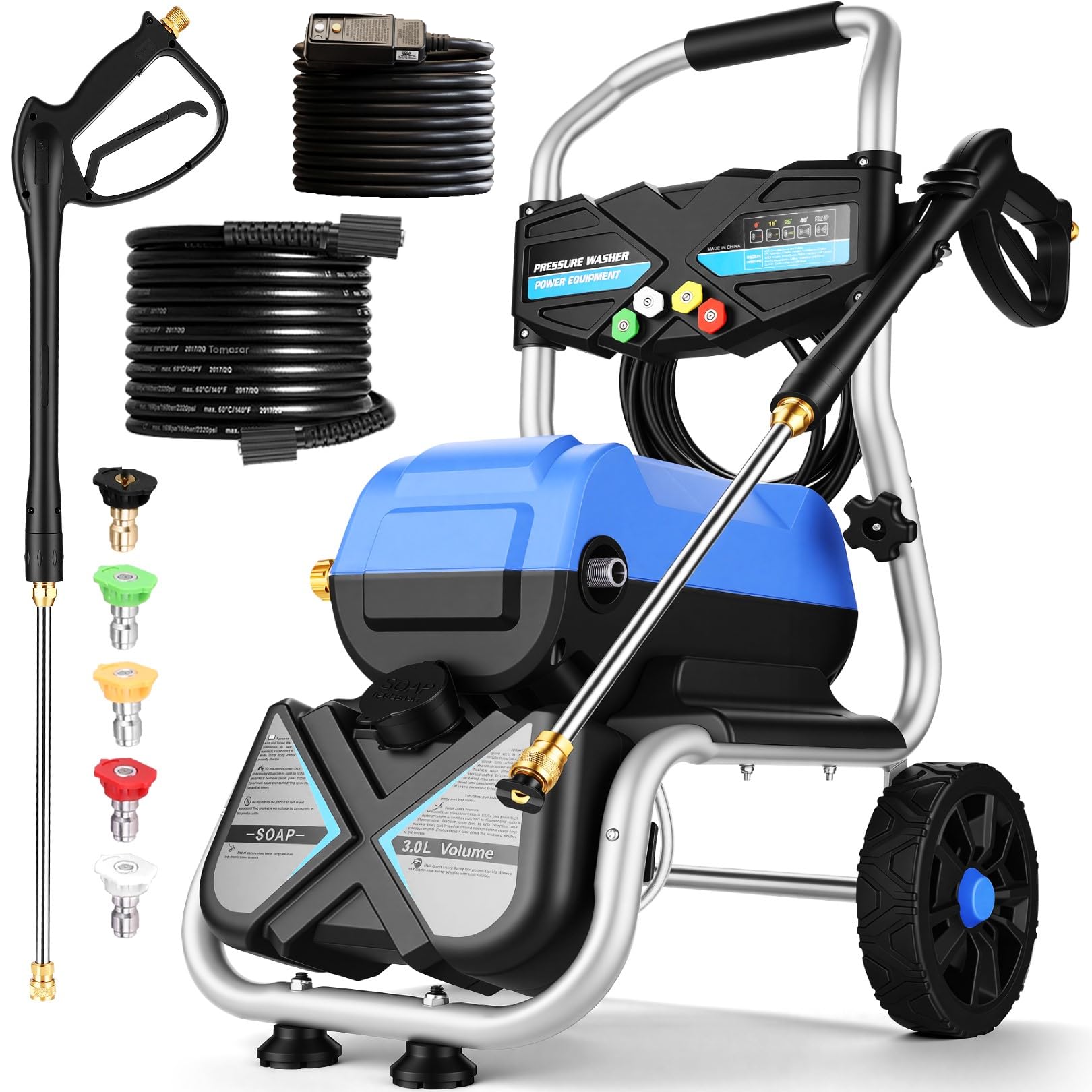Commercial 5000 PSI 4GPM 3L Foam Bottle Electric Pressure Washer, Professional Plug Power Washer with 23FT Hose, 5 QC Nozzles, 8' Wheels