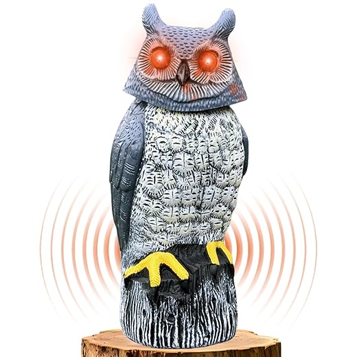 Solar Powered Garden Owl with Motion Detection, Rotating Head, Realistic Hoots and Silent Mode, Outdoor Statue and Sculpture, Owl Decoration for Home, Garden, Patio and Lawn