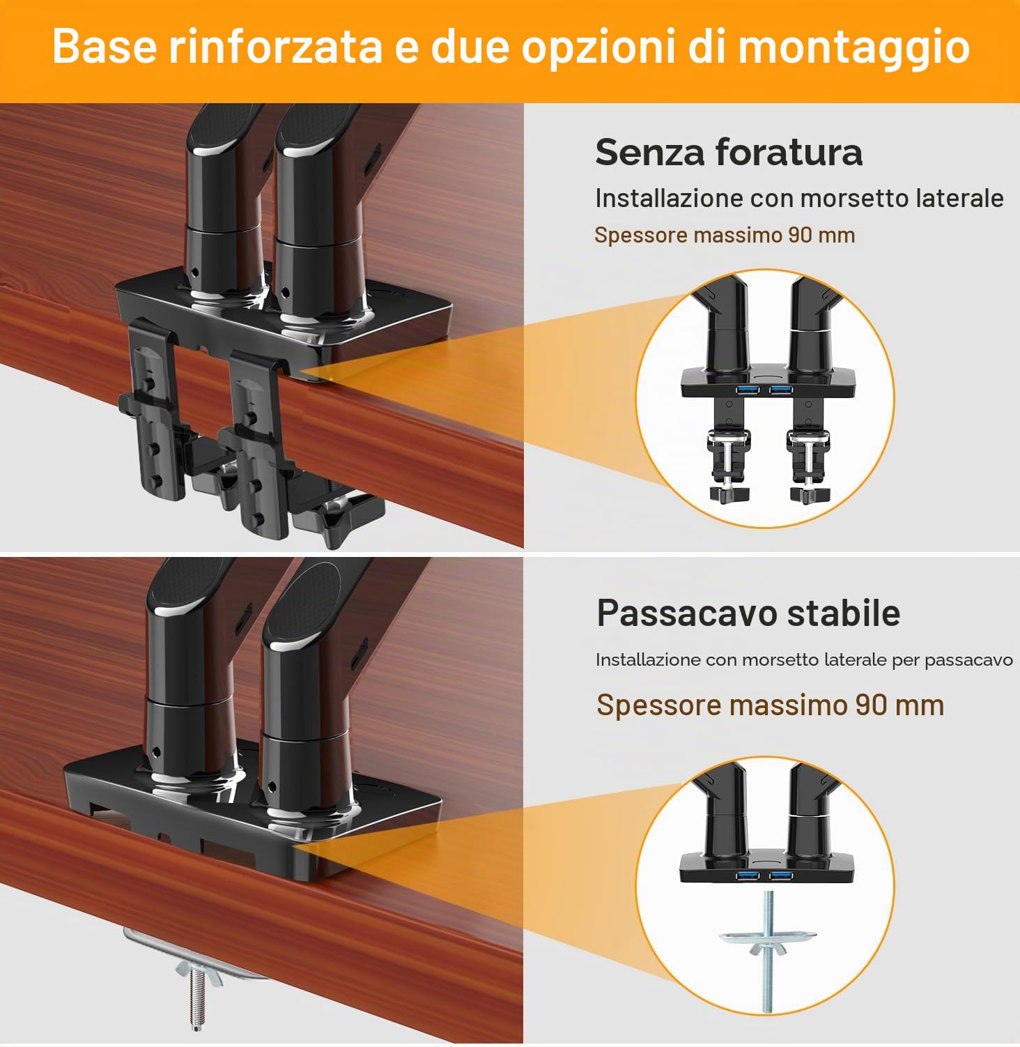 ErGear Supporto Doppio Monitor Scrivania fino a 40 pollici, Capacità Max 12kg, UltraWide Braccio Monitor Resistente con Porte USB, Supporto Monitor Regolabile in Altezza, VESA 75x75mm o 100x100mm