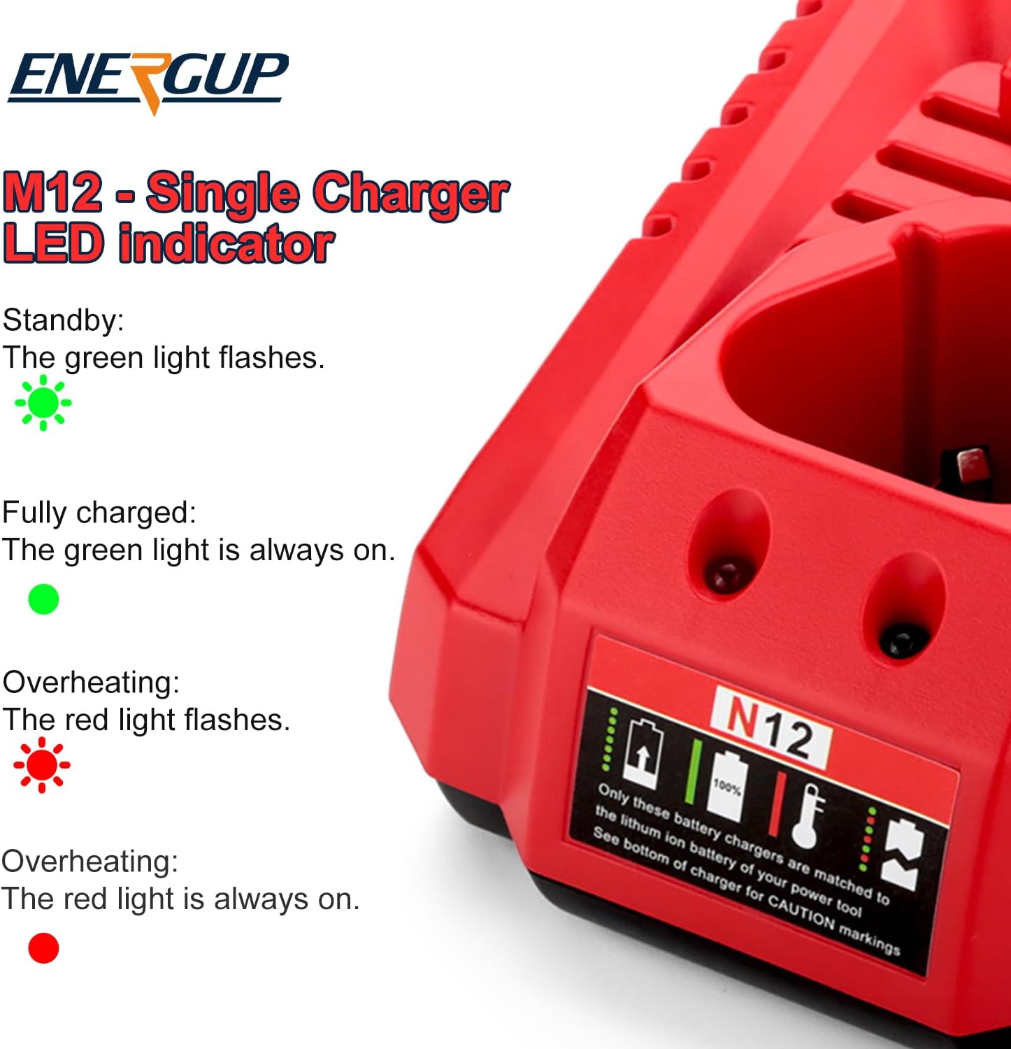 energup 2Pack 6500mAh 12V Replacement for Mil-Waukee Battery 12Volt + Charger Kit, for 48-11-2440 48-11-2411 48-11-2410, with a 48-59-2401 Charger for 12Volt Battery Charger