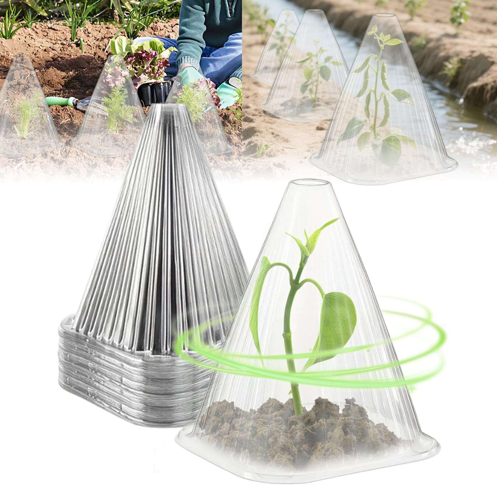 100pcs Gardening Greenhouse Plant Covers Transparent Garden Cloches for Plants, 2025 Upgraded Reusable Bell Plant Cover Plastic Small Plant Seedling Protector Bell Jar Cloches (10)