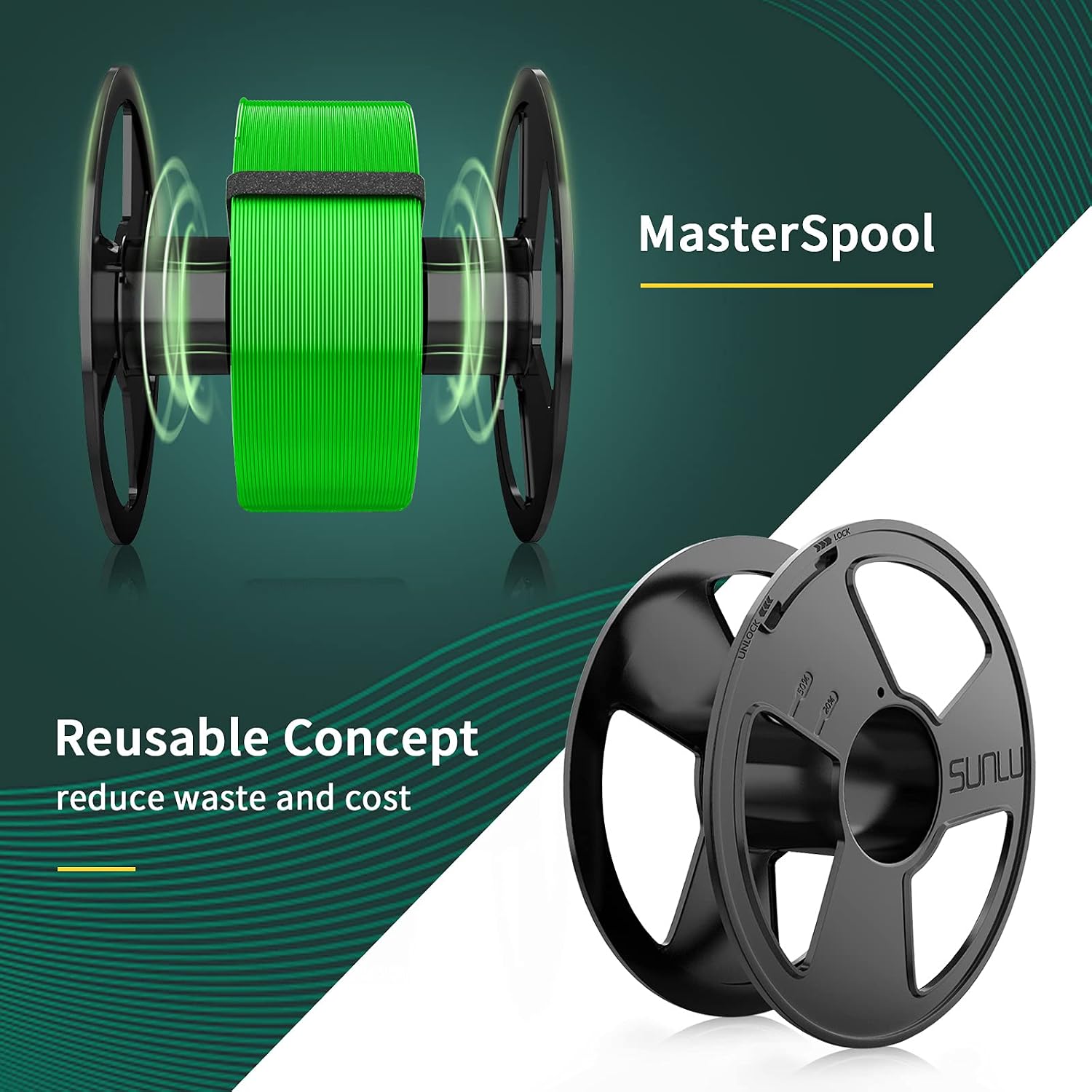 SUNLU PLA Filament 1.75mm, PLA 3D Printer Filament, Reusable MasterSpool, Dimensional Accuracy +/- 0.02mm, 1kg Spool(2.2lbs), 1.75 PLA Green