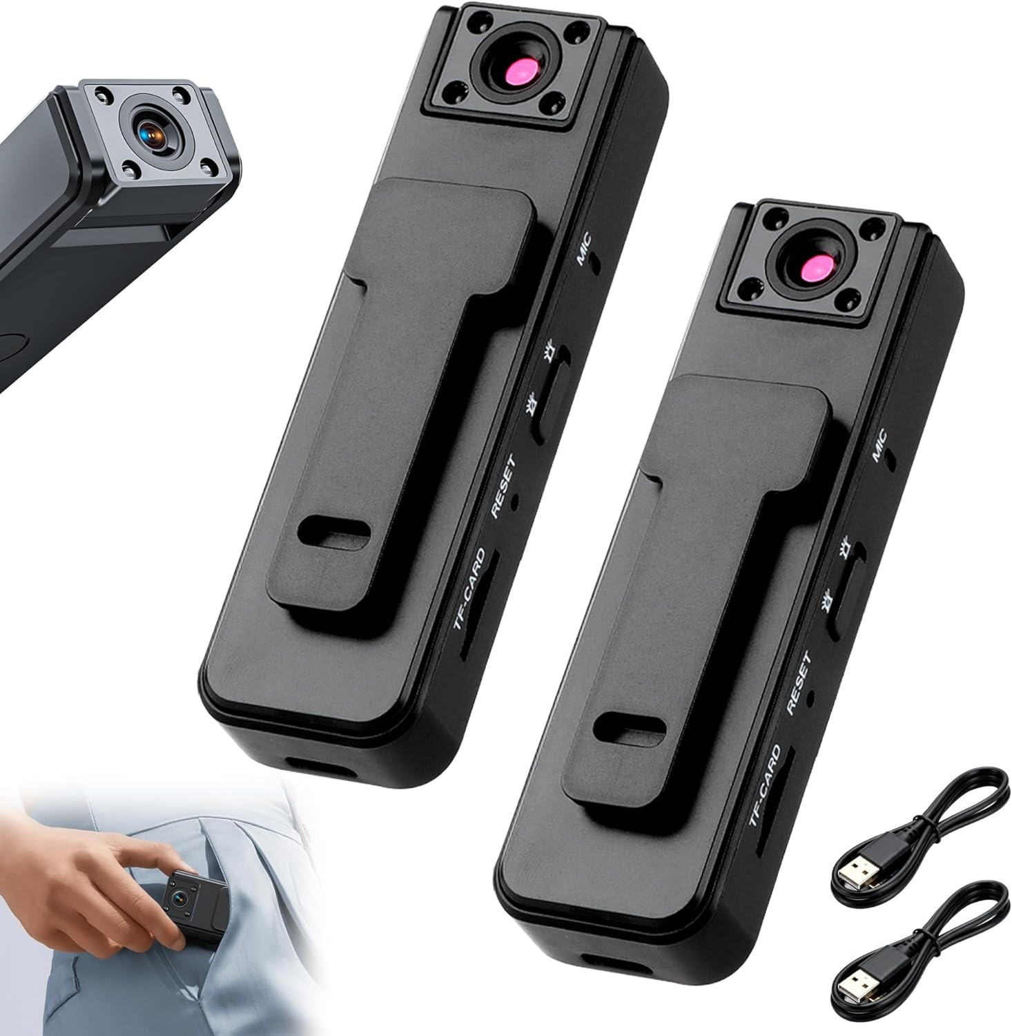 Ultra HD 2-in-1 Sports Video & Audio Recorder, 1080P Wearable Body Camera, 180° Freely Rotating Lens with Night Vision, 5H Record with Audio and Video Recording for Cycling, Travel (3pcs)