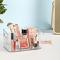 Vista 3 de 5-Compartment Clear Plastic Bin - Divided Art Supplies, Cosmetic Makeup Caddy Organizer - Multiuse Storage Container for Vanity, Bathroom, Kitchen