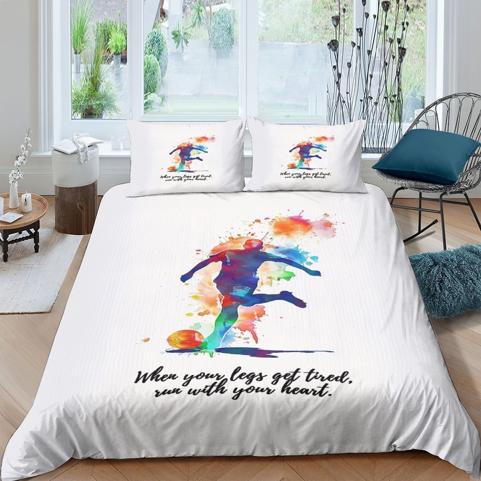 Ctjqhvkz Style-10 3D Printed Watercolor Soccer Fitted Sheet Microfiber Soft Mattress Cover Bedroom Decor For Adults Teens Single（135X200cm）