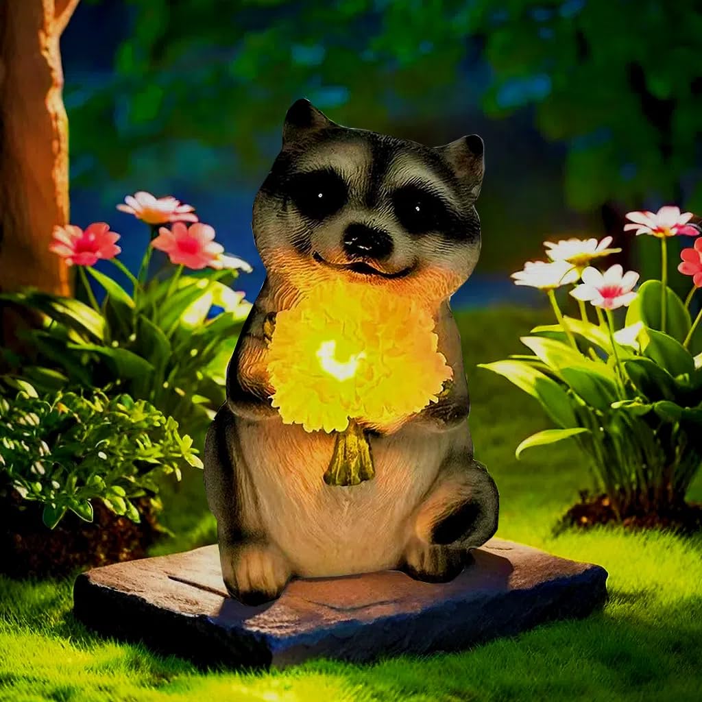 Light Raccoons Amazon.com: Solar-Powered Raccoon Garden Statue – Cute Outdoor Decor ...