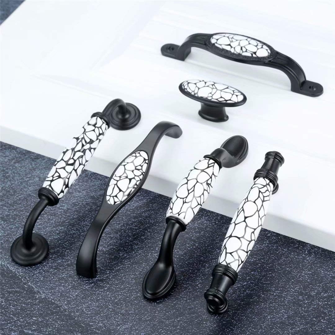 Door handles,Ceramic Door Knobs, Cupboard Handle,8PCS Black White European Furniture Handles Rural Style Door Handles Ceramic Drawer Pulls Kitchen Cabinet Handles and Knobs ( Color : Style Fcc:128mm )