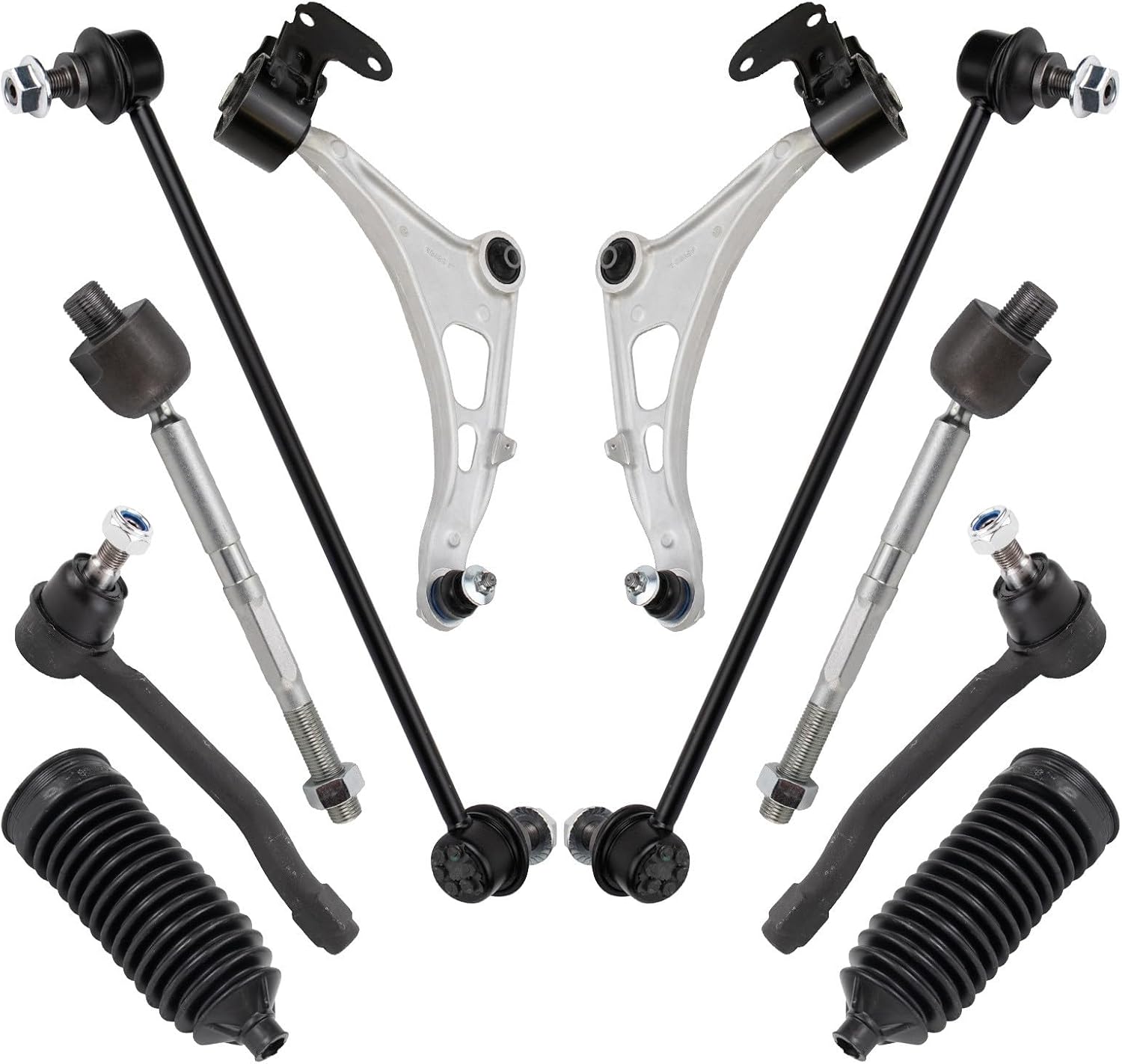 TRQ 10-Piece Front Steering & Suspension Kit with Control Arms and Tie Rods