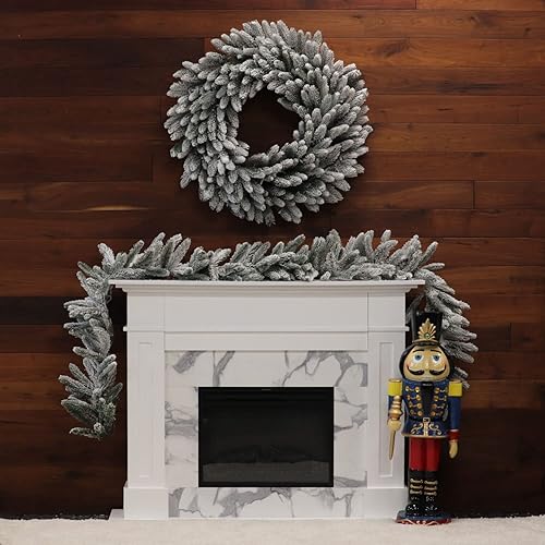 Miniatura 40 de Fraser Hill Farm Árbol de Navidad artificial flocado de pino de Alaska de 12 pies con luces LED blancas cálidas y soporte, árbol falso plegable