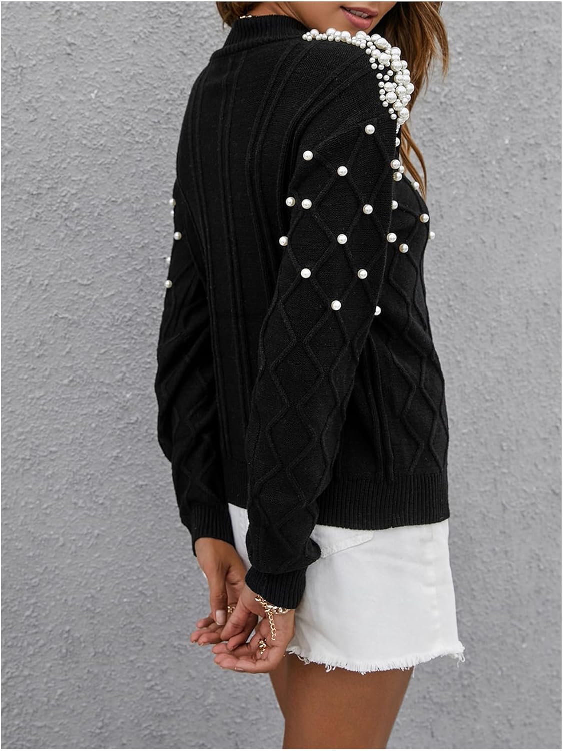 MakeMeChic Women's Pearl Holiday Sweater Crew Neck Long Sleeve Knit Dressy Pullover Tops - Image 3