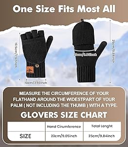 CHENMEI Winter Fingerless Gloves for Men Women - Mittens Finger Wool Gloves with Flip,Warm Half Finger Knitted Cold Weather