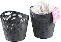 Vista 5 de Paquete de 6 cestas de plástico para ropa sucia de 30 L, cesta de almacenamiento de plástico grande, color gris