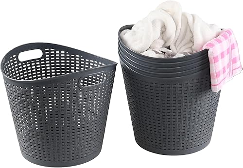 Miniatura 5 de Paquete de 6 cestas de plástico para ropa sucia de 30 L, cesta de almacenamiento de plástico grande, color gris