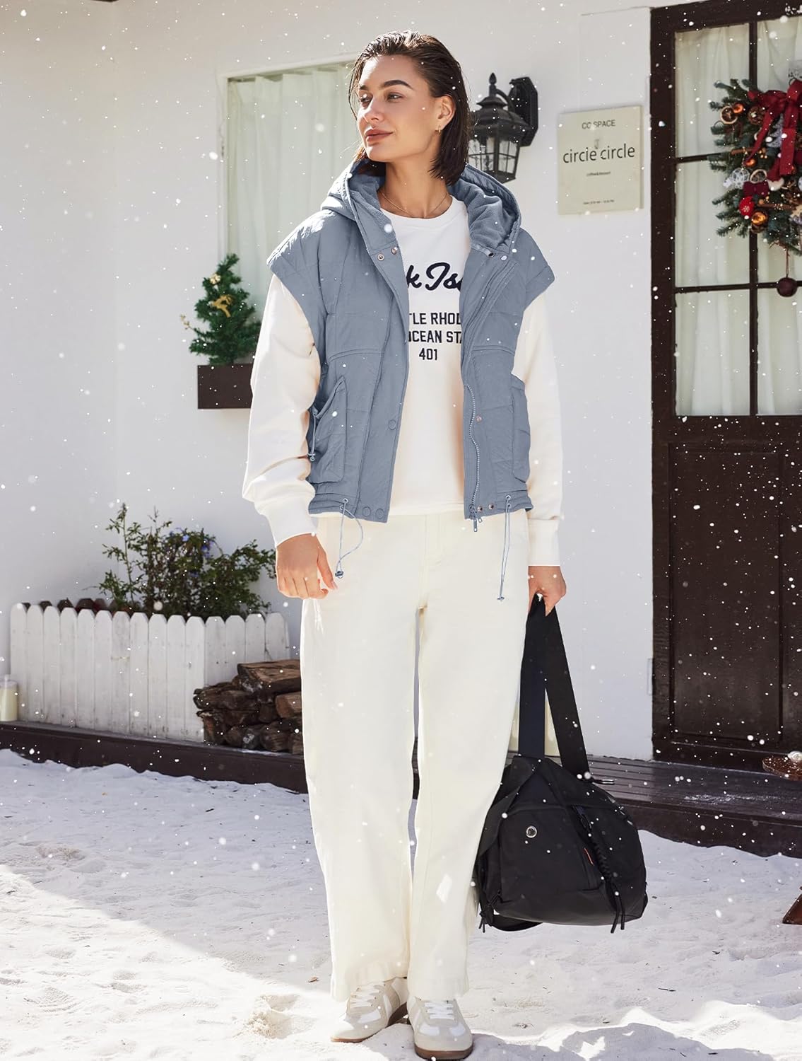 Nirovien Womens Oversized Puffer Vest Sleeveless Quilted Jackets Button Zip Up Hoodie Poncho Coats with Pockets - Image 6