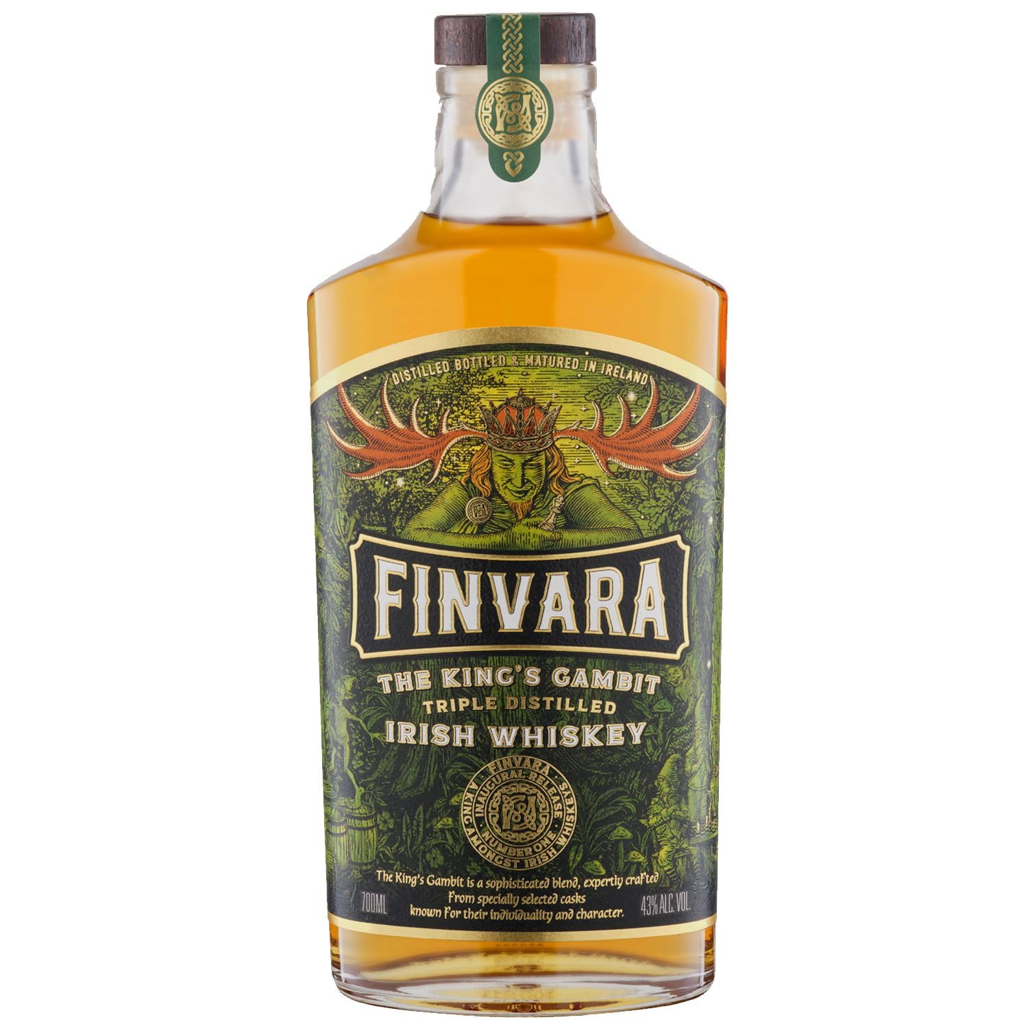 Finvara The Kings Gambit Irish Whiskey, traditionell dreifach destillierter Pot Still Whiskey, reiches Aroma und sagenhafter Geschmack, 43% vol, 700 ml Einzelflasche