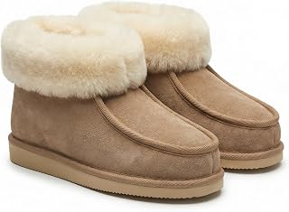 Rökü Lammfell Hausschuhe für Herren und Damen mit Rutschfester Sohle aus echtem gewachsenem Lammfell in Top Qualität (Größe 48, Beige)