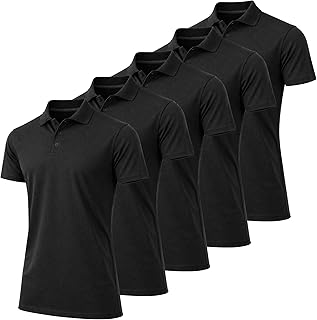 Galaxy by Harvic 5-Pack Men’s Short Sleeve Pique Polo Shirt Modern-Fit with Ribbed Collar and Breathable Cotton-Blend Fabric