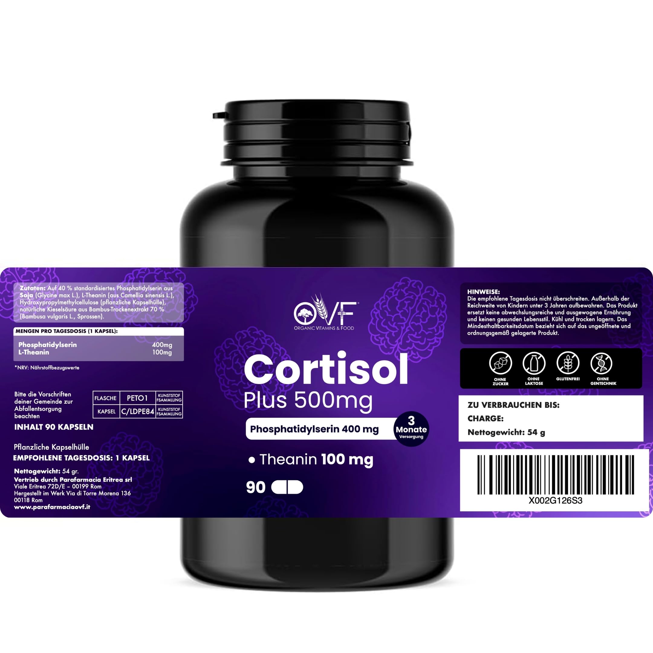 OVF Phosphatidylserin 400 mg + L-Theanin 100 mg pro 90 vegane Kapseln Hochdosiert Ohne Gluten, Laktose, Zucker & Nickel Made in Italy