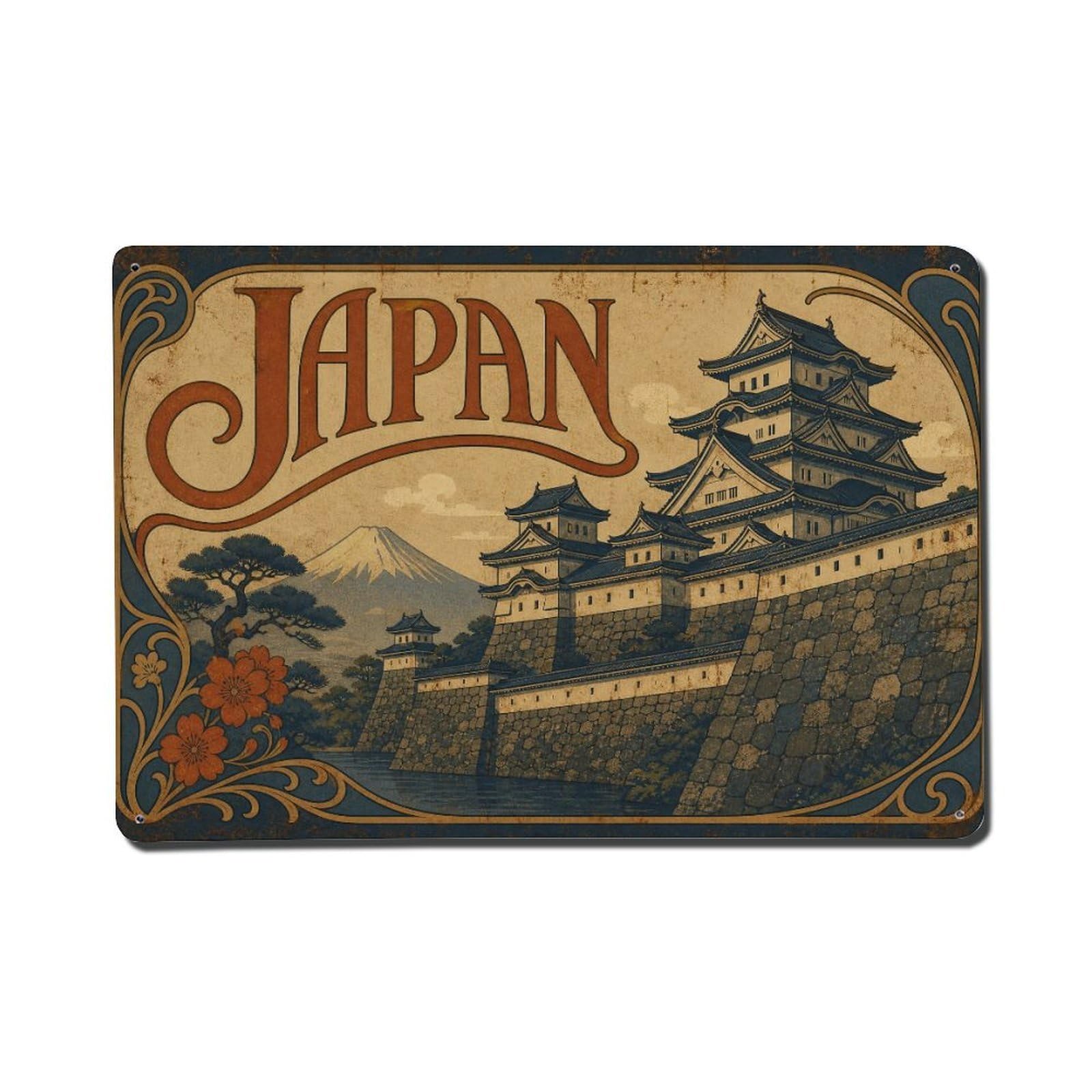Huiyhb 8X12inch(20X30cm) Vintage Travel Japan Fortress Metal Tin Sign