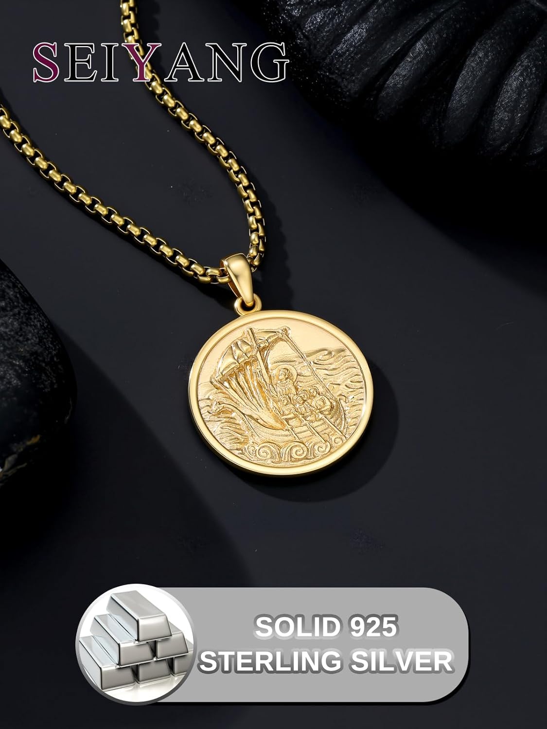 Seiyang Saint Necklace 925 Sterling Silver Patron Amulet Medal Jewelry for Men Women (with Gift Box)