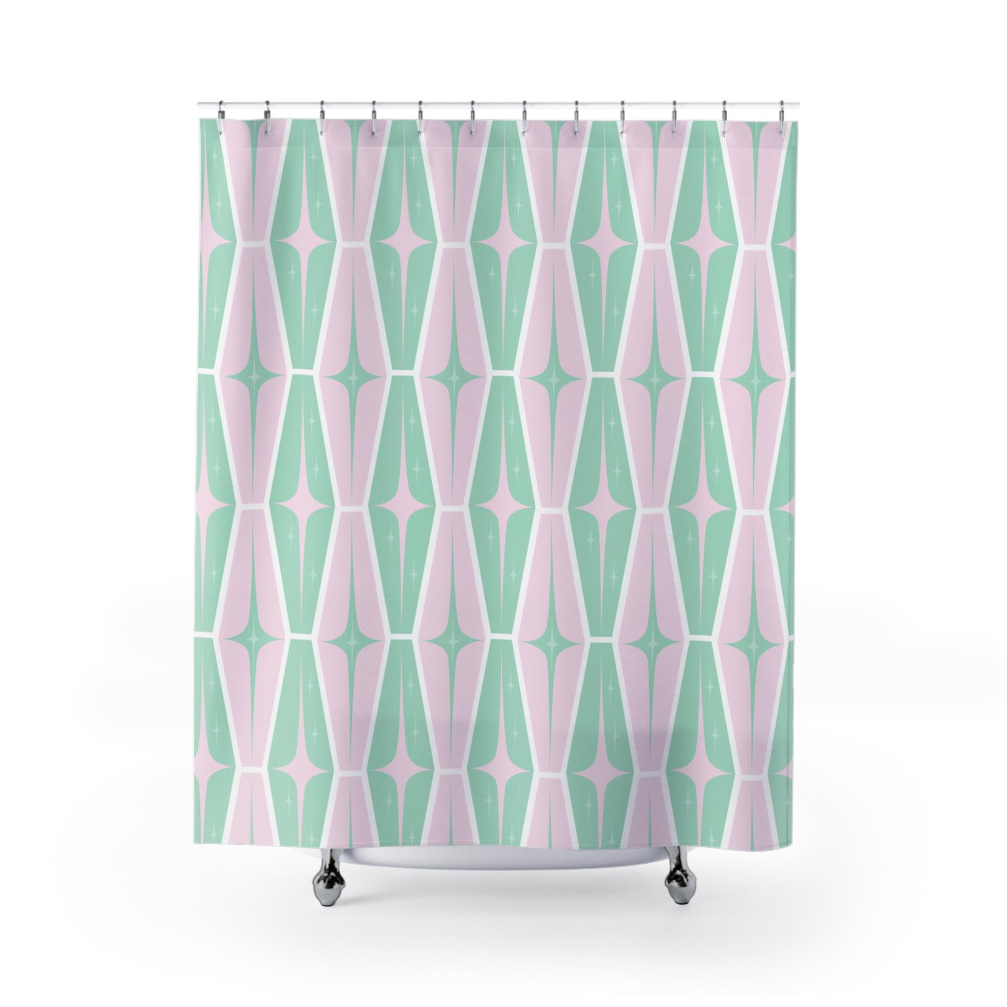 Tenda da doccia moderna di metà secolo,rosa e verde menta,turchese,tende da doccia colorate,arredamento da bagno retrò vintage200x180 cm/78x71 polliciLxA