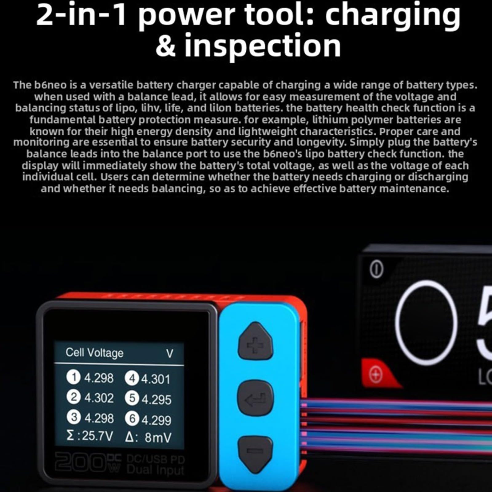 B6neo Hub de charge 6 ports 1S pour batteries LiPo/LiFe/LiHV, sortie maximale 2 A avec interface PH20/BT20, compatible avec les chargeurs de la série B6neo pour modèles RC (bleu)