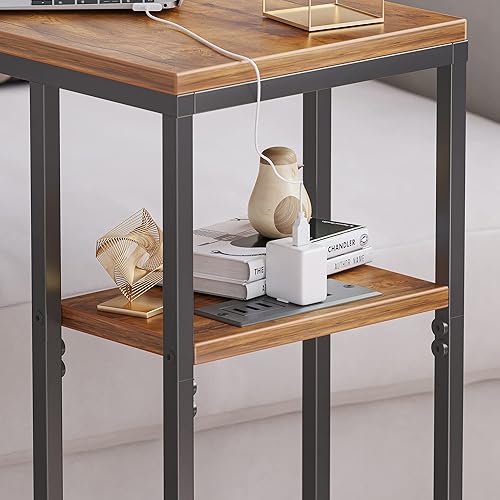 Miniatura 4 de CubiCubi Mesa auxiliar con estación de carga, mesa auxiliar en forma de C con puertos USB y tomas, mesa de sofá para sala de estar, dormitorio,