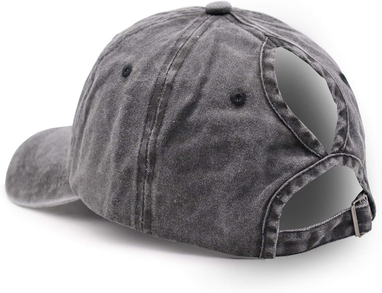 Embroidered Wifey Ponytail Hat Vintage Washed Adjustable Denim Baseball Cap for Women - Image 3