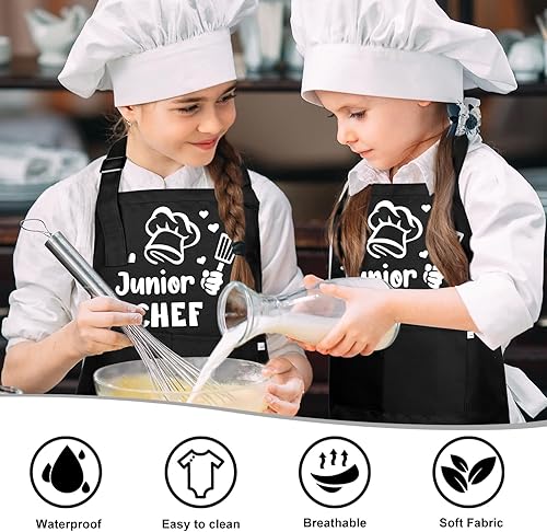 Miniatura 4 de Auidy_6TXD Juego de delantal y sombrero de chef, delantal ajustable para niños, delantal divertido con 2 bolsillos para niños y niñas