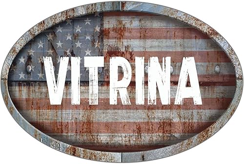 Vitrina Patriotic American Flag Rusty Rustic Metal 6" Oval Shaped Look Decal Bumper Sticker for use on Any Smooth Surface