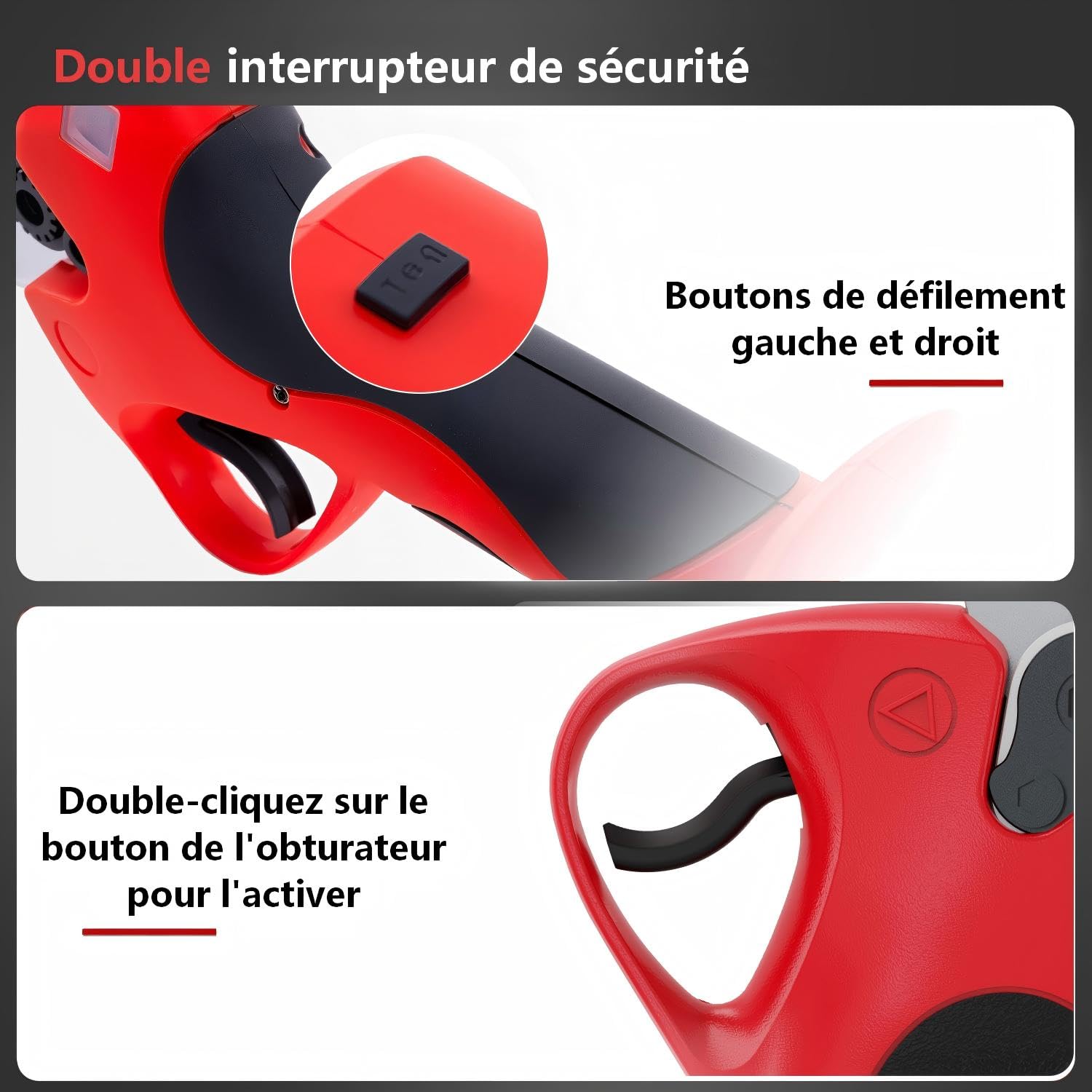 OUTIGO Sécateur Électrique Sans fil, 40mm Secateur Electrique 2 * 3000 mAh, Sécateur électrique avec Écran avec 2 Batteries de 3.0Ah pour la taille, le jardinage, les arbres fruitiers et le vignoble