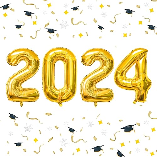 Buufan Globos dorados de 40 pulgadas con números grandes ideales para decoraciones de graduación de fiesta de Año Nuevo 2024 (dorado)