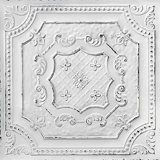 From Plain To Beautiful In Hours DCT04 Elizabethan Shield PVC 2' x 2' Lay-in or Glue-up Ceiling Tile (Covers / 200 sq.ft), Old Black White, 50 Piece