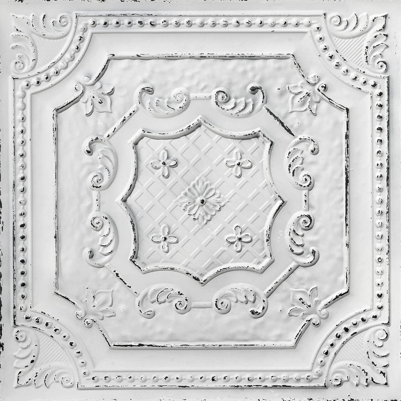 From Plain To Beautiful In Hours DCT04obw-24x24-50 Elizabethan Shield PVC 2' x 2' Pegado o Lay-in Azulejo de techo (caja/200 pies cuadrados), negro viejo blanco, 50