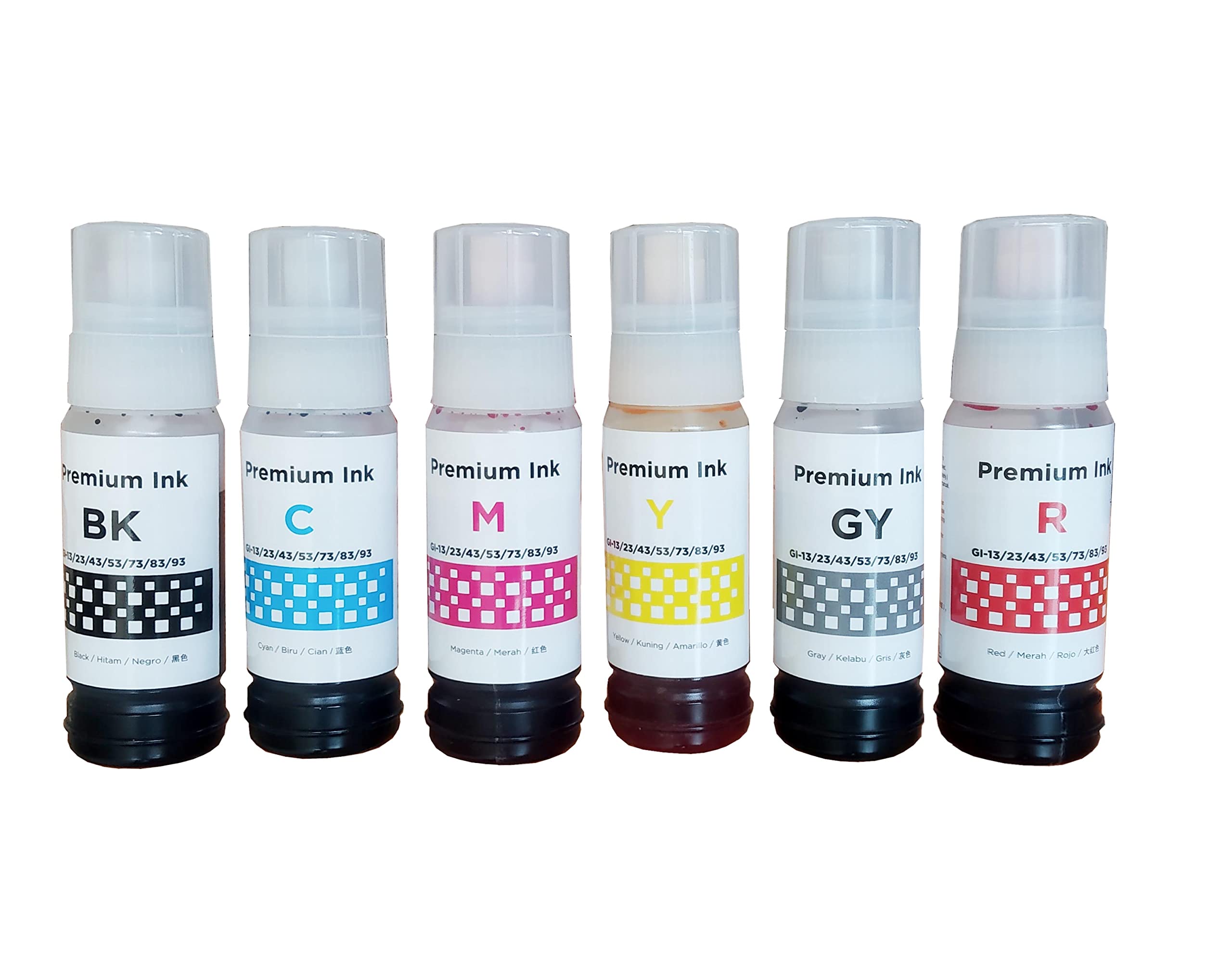 GoColor GI-73 Refill Ink for Go_CAN G570, G670, G550, G650, G620 Printers (All 6 Color BK/C/M/Y/R/GY)