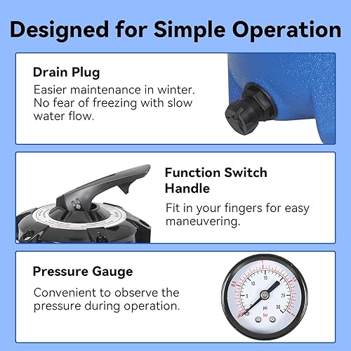 Miniatura 5 de Bomba de filtro de arena de 12 pulgadas para piscina sobre el suelo de hasta 12046 GAL, bomba de piscina de 12 HP, sistemas de limpieza de alto