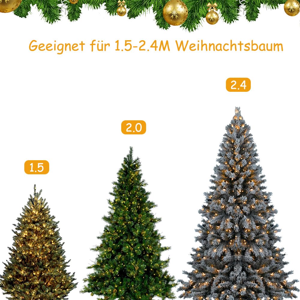 Guirlande lumineuse pour sapin de Noël 280LED 2M×8 Guirlande Fil Cuivre 8 Modes Étanchéité IP44 Guirlande pour Lumière D'arbre de Noël, pour 1.5-2.4M Guirlande lumineuse