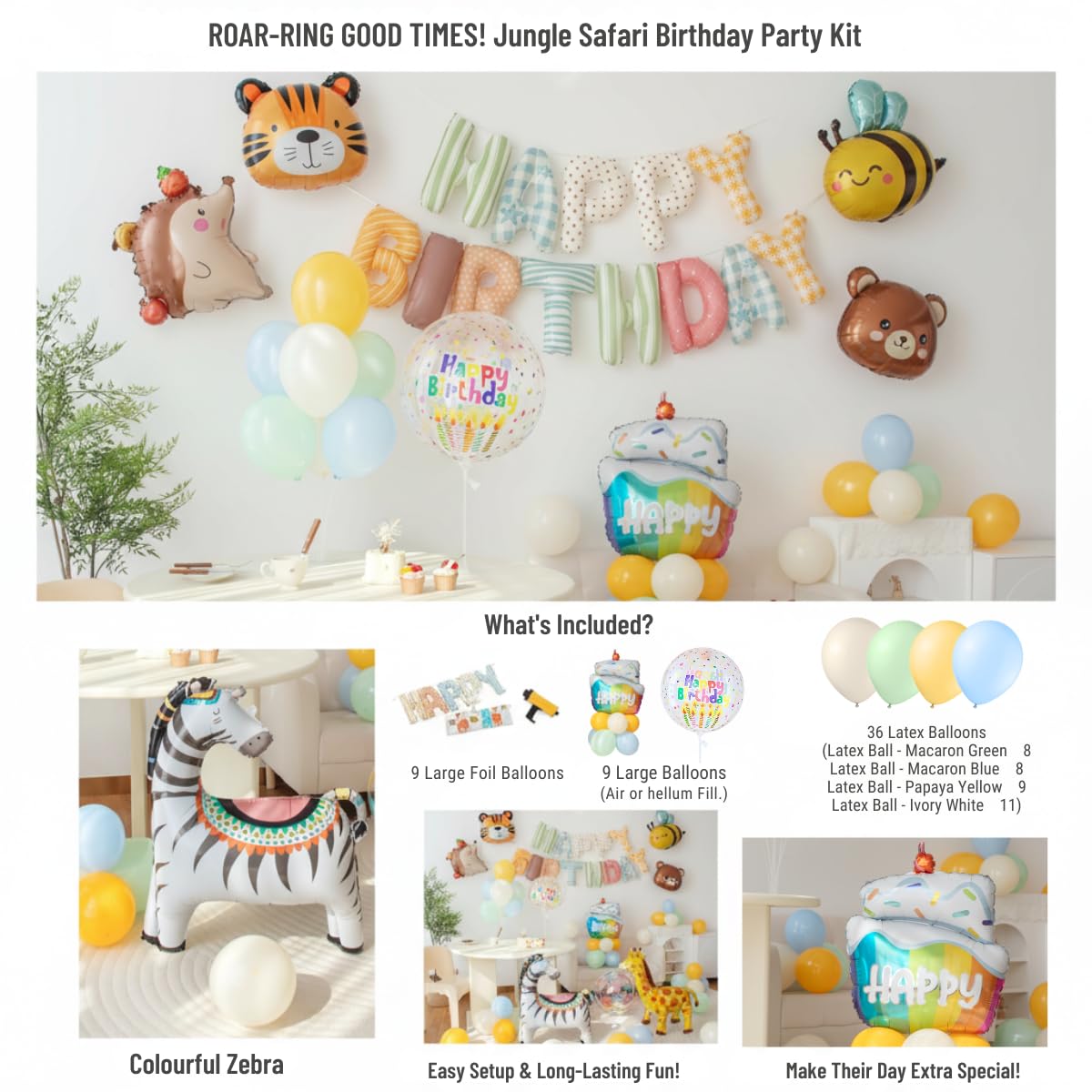 Juego de decoración de globos de animales para niños y niñas